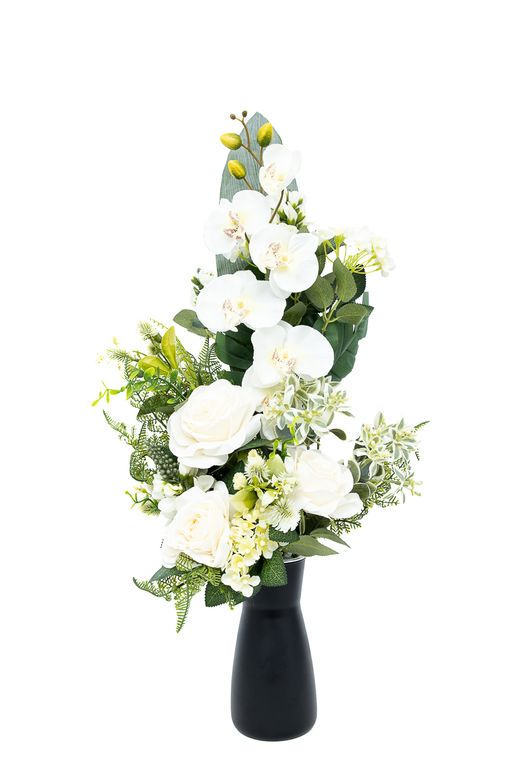 Ramo floral exótico de cementerio con orquídea blanca