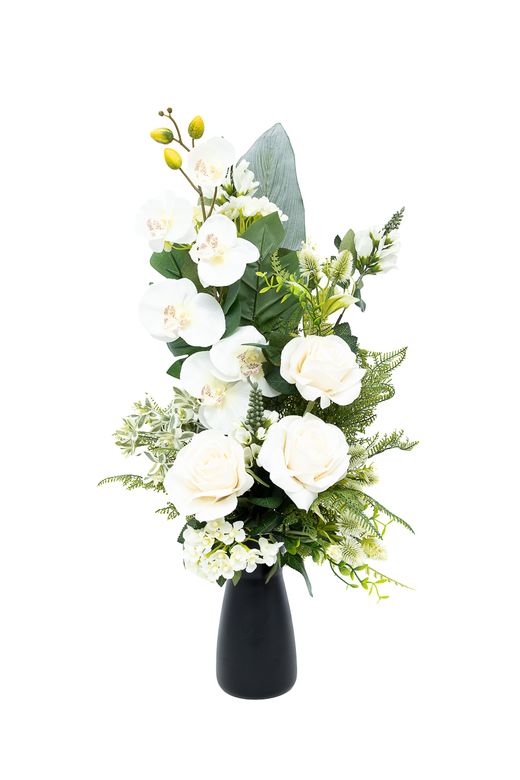 Ramo floral exótico de cementerio con orquídea blanca