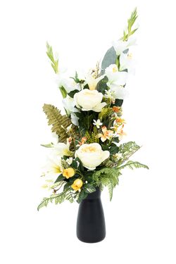 Ramo floral para cementerio radiante con rosas amarillas
