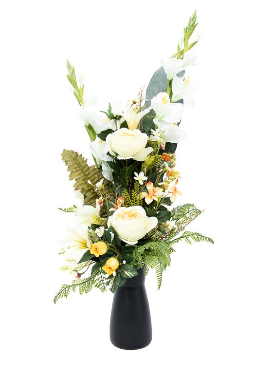 Ramo floral para cementerio radiante con rosas amarillas
