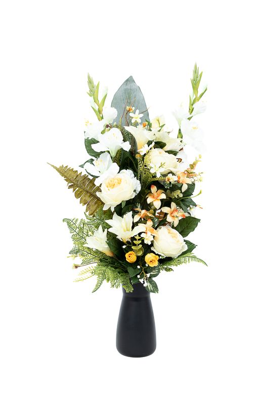 Ramo floral para cementerio radiante con rosas amarillas