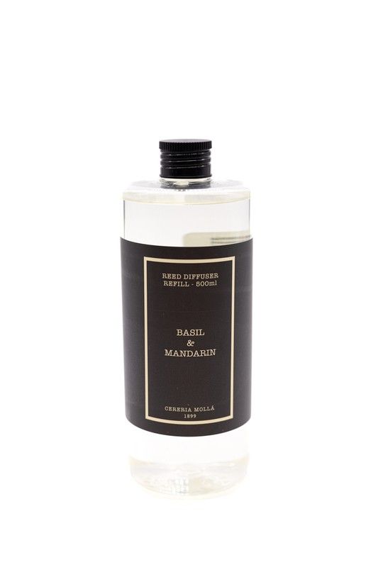 Recambio de mikado ambientador 500 mL. Basil & Mandarin. Colección Boutique CERERIA MOLLA 1899