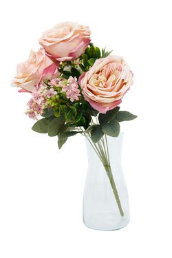 Refinado ramillete artificial de rosas de jardín en rosa empolvado