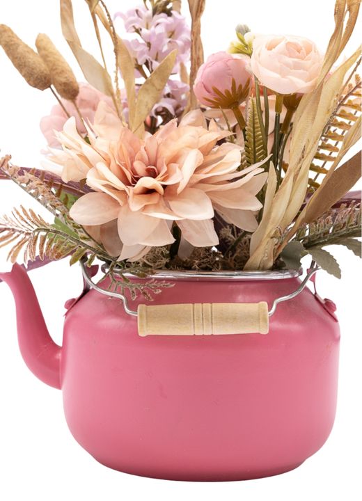 Romántico centro de flor artificial en tonos rosas y lilas