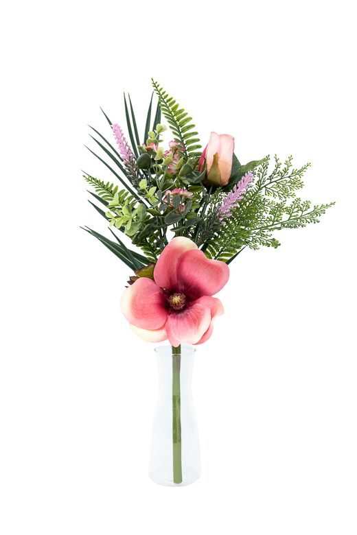 Romántico pomo floral de cementerio con flor de magnolio en color rosa