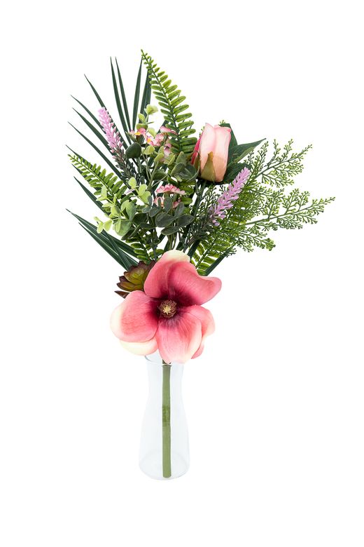 Romántico pomo floral de cementerio con flor de magnolio en color rosa