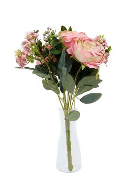 Romántico ramillete artificial de rosas de jardín rosa empolvado