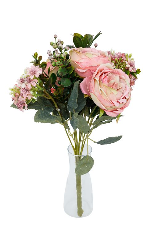 Romántico ramillete artificial de rosas de jardín rosa empolvado