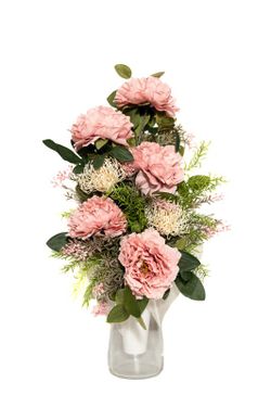 Romántico y delicado ramo de flores para cementerio en tonos rosados