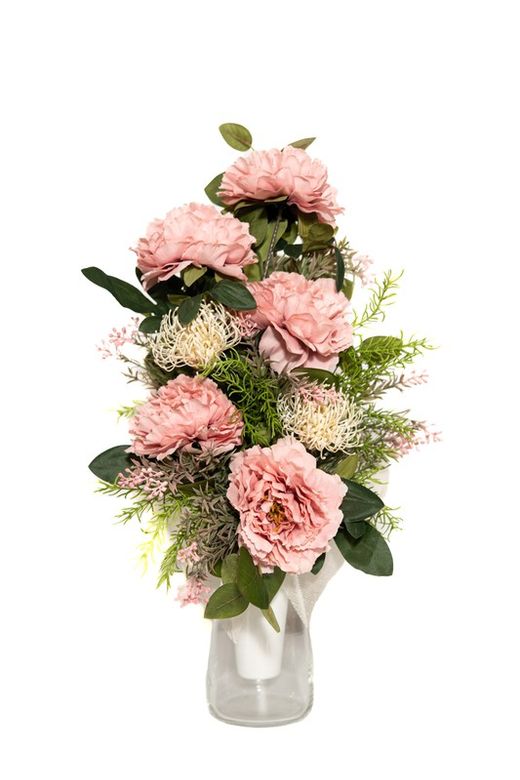 Romántico y delicado ramo de flores para cementerio en tonos rosados