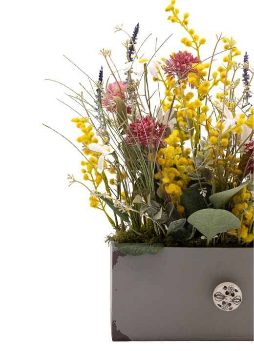 Sofisticado centro de flor artificial con mimosa