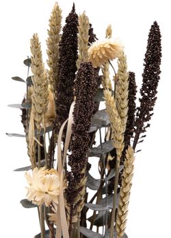 Sofisticado centro de flor seca en tonos marrones y naturales