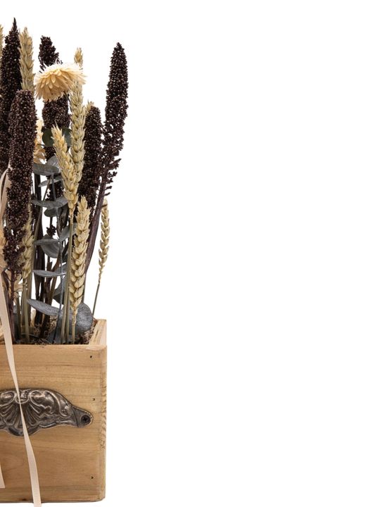 Sofisticado centro de flor seca en tonos marrones y naturales