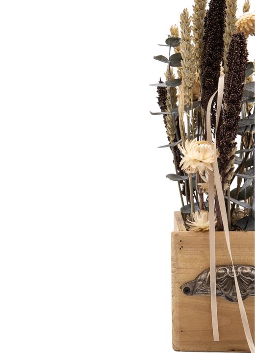 Sofisticado centro de flor seca en tonos marrones y naturales