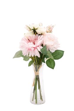 Suave bouquet artificial con Gerberas y Peonías en rosa claro