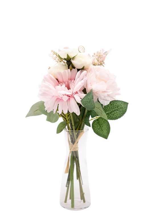Suave bouquet artificial con Gerberas y Peonías en rosa claro