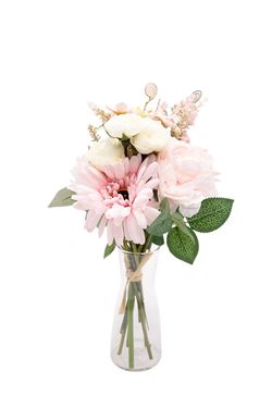 Suave bouquet artificial con Gerberas y Peonías en rosa claro