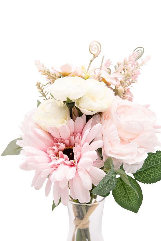 Suave bouquet artificial con Gerberas y Peonías en rosa claro