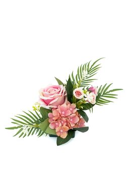 Sutil pequeño centro floral de cementerio en rosa y malva