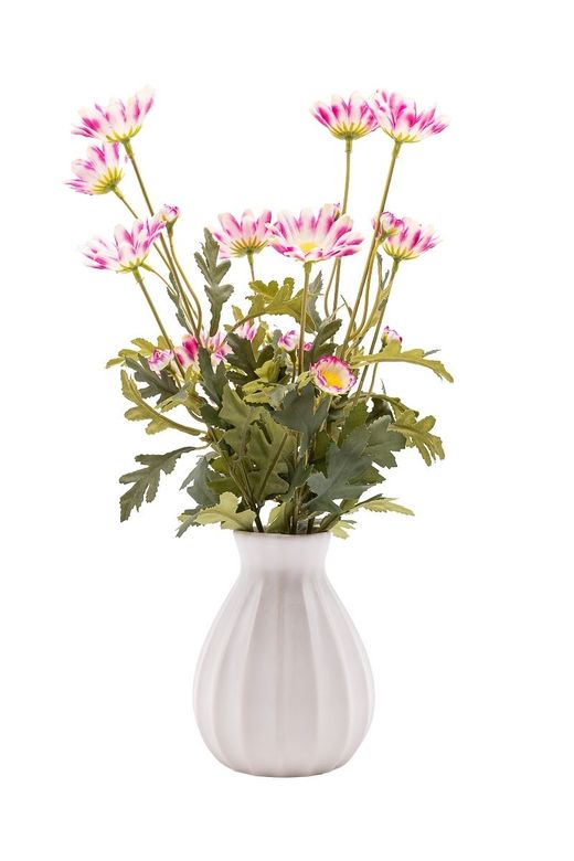 Vibrante arreglo floral de margaritas artificiales fucsia y blancas