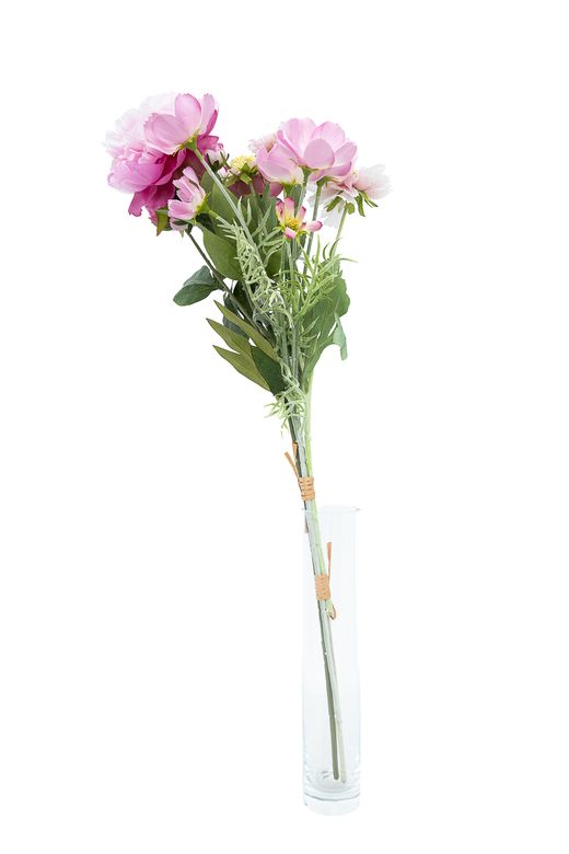 Vibrante ramillete artificial de peonía y ranúnculos rosas
