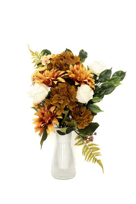 Buquê colorido de flores para cemitério com dhalias laranja