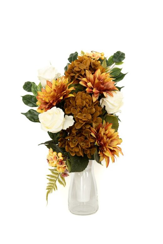 Buquê colorido de flores para cemitério com dhalias laranja